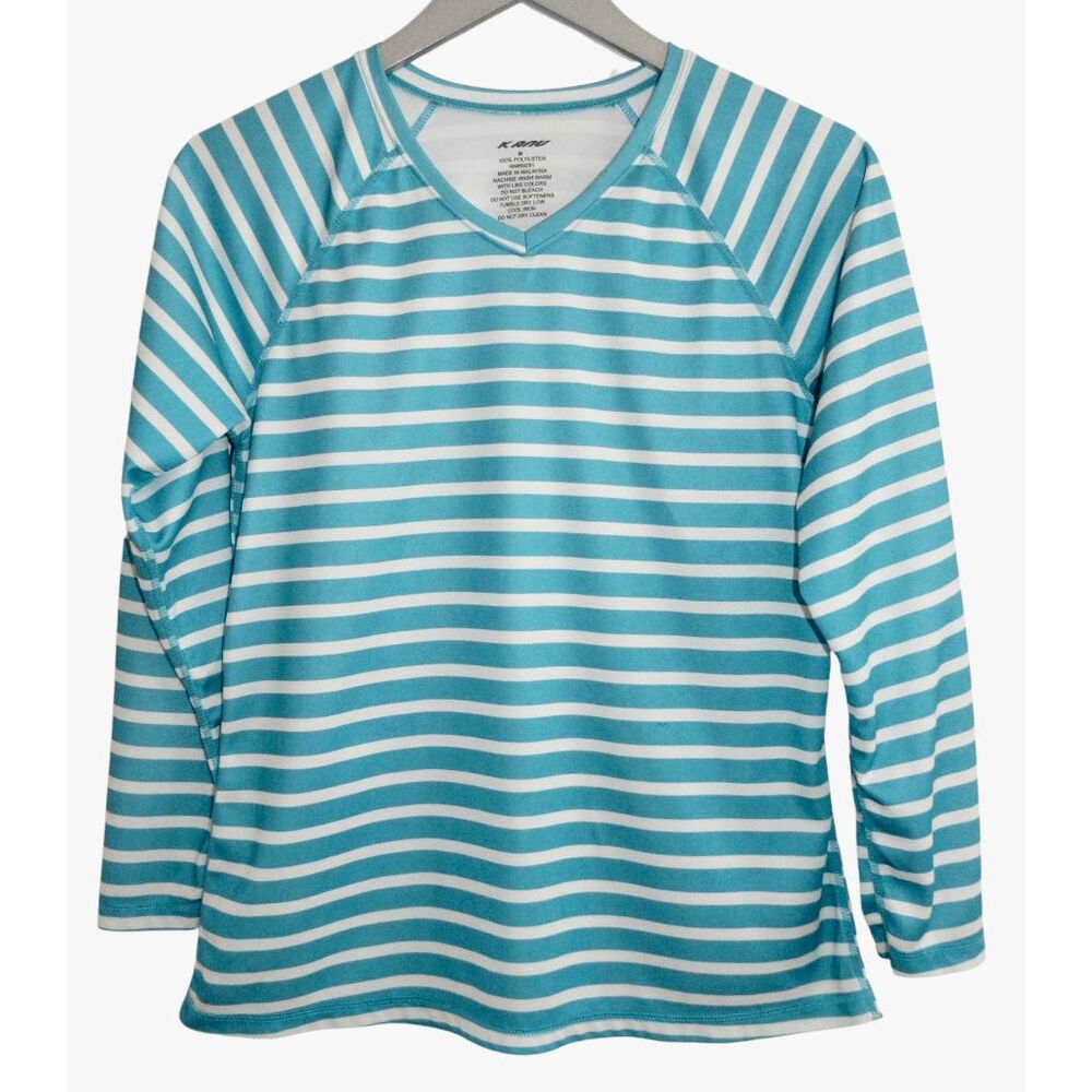 Kanu Swim Surf Shirt Long Sleeve Blue & White Stripe M UPF 50+‎
